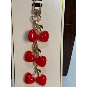 Red Heart Cherry Cluster Gold Charm Clip On Keychain NWT‎